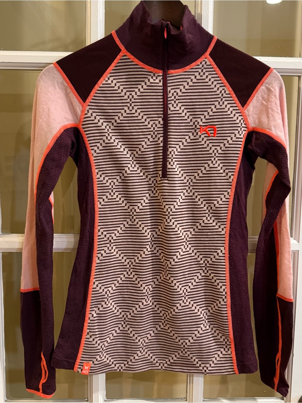 Kari Traa Geometric Half-Zip Pullover - Purple and Pink Size Small Wool Blend